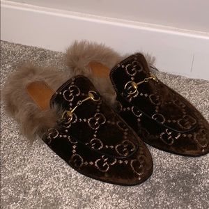 GG Monogram Velvet Fur Princetown - Size 39